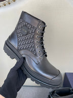 Dark Dior lace-up ankle boots with monogram inlay and round toe, lace eyelets