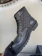 Dark Dior lace-up ankle boots with side monogram panel and thick rubber sole