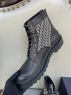 Dior lace-up ankle boot with black leather and monogram knit cuff