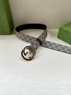 Gucci belt with GG monogram strap and interlocking G buckle with dark finish