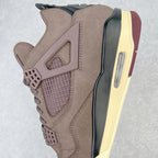 Jordan 4 retro sneaker heel and side view with cream outsole and dark air detail
