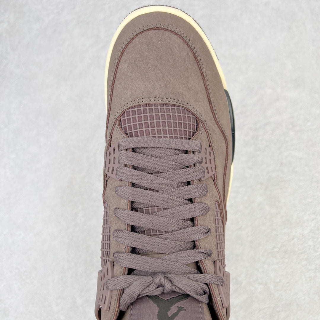 Jordan 4 retro sneaker toe and laces in taupe suede with mesh window detail