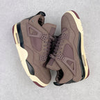 Jordan 4 retro sneakers, taupe suede with lace-up front and cream air midsole