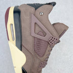 Jordan 4 retro sneaker quarter view with air sole unit and taupe suede overlays