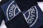 Fleece jacket shoulder area with Stone Island logo patches