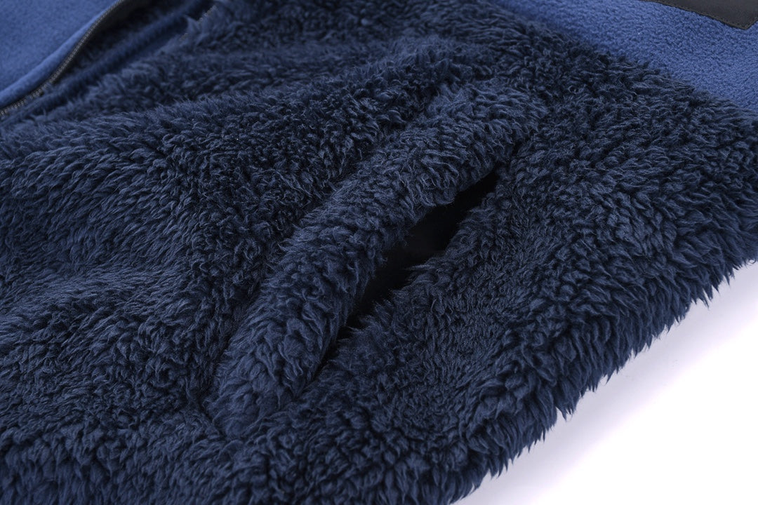 Navy textured fleece fabric with curved seam