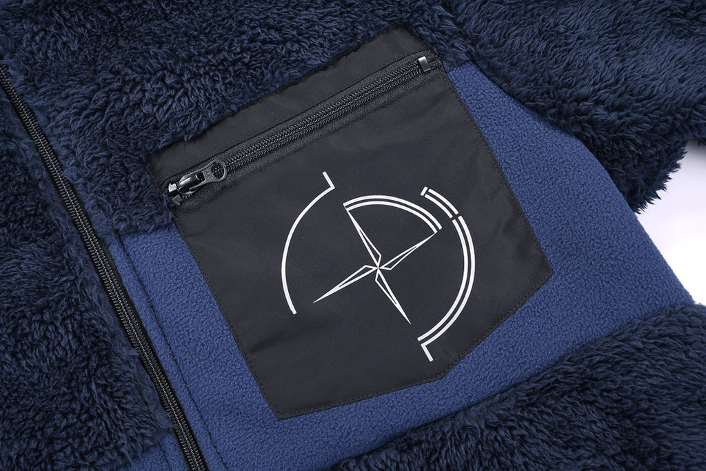 Zip-front fleece panel with Stone Island emblem patch