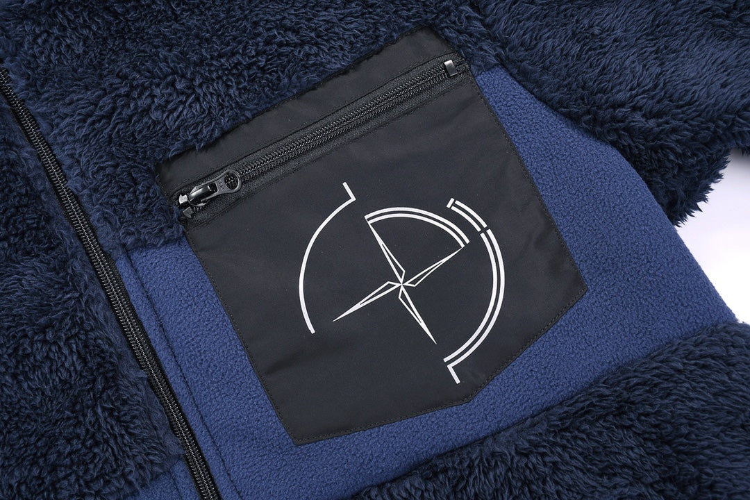 Zip-front fleece panel with Stone Island emblem patch