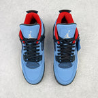 Pair of light blue sneakers with red lining, black laces, and cushioned collar