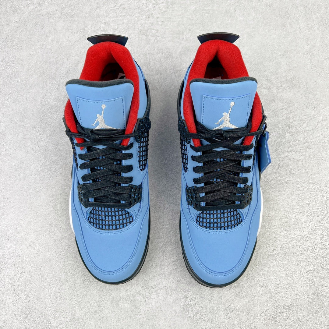 Pair of light blue sneakers with red lining, black laces, and cushioned collar