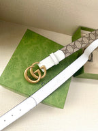 White leather belt with gold-tone double G buckle detail
