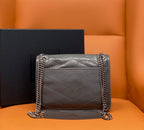 Quilted leather shoulder bag with chain shoulder strap, light gray