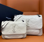 YSL quilted leather shoulder bag with chain strap, flap and YSL monogram, white