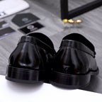 Luxury shoes Versace black leather loafers with rounded toe and low heel