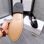 Luxury shoes Versace loafer underside with beige insole and black heel panel