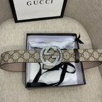 Gucci GG canvas belt in box with dark brown leather strap and G buckle