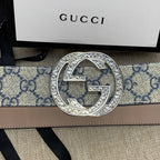 Gucci belt, blue GG canvas with large silver-tone interlocking G buckle