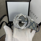 Gucci belt in blue GG canvas with silver-tone circular G buckle detail