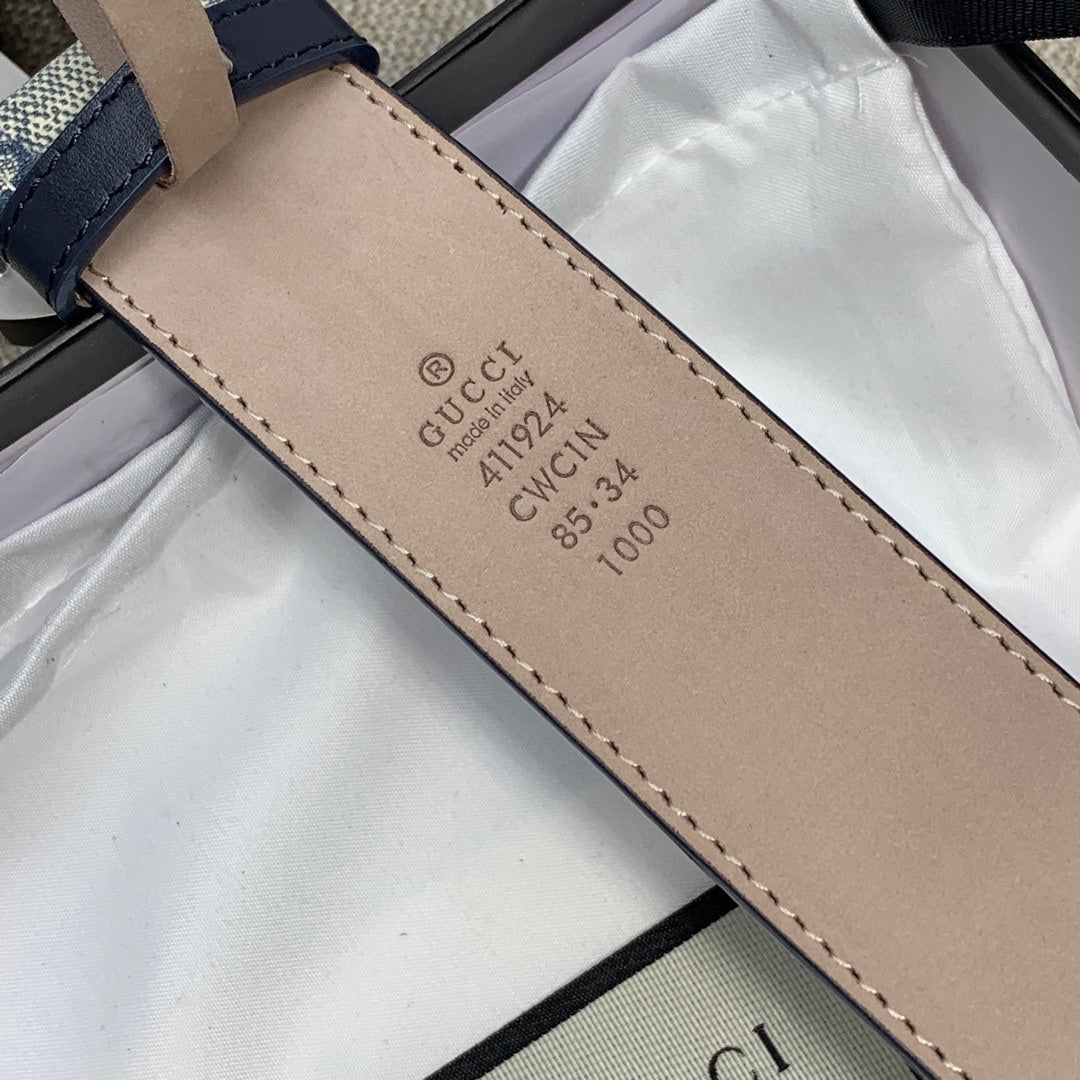 Gucci belt tan leather strap with stitched edges and Gucci maker stamp
