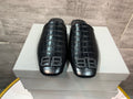 Black croc-embossed slide sandals with BB logo strap detail