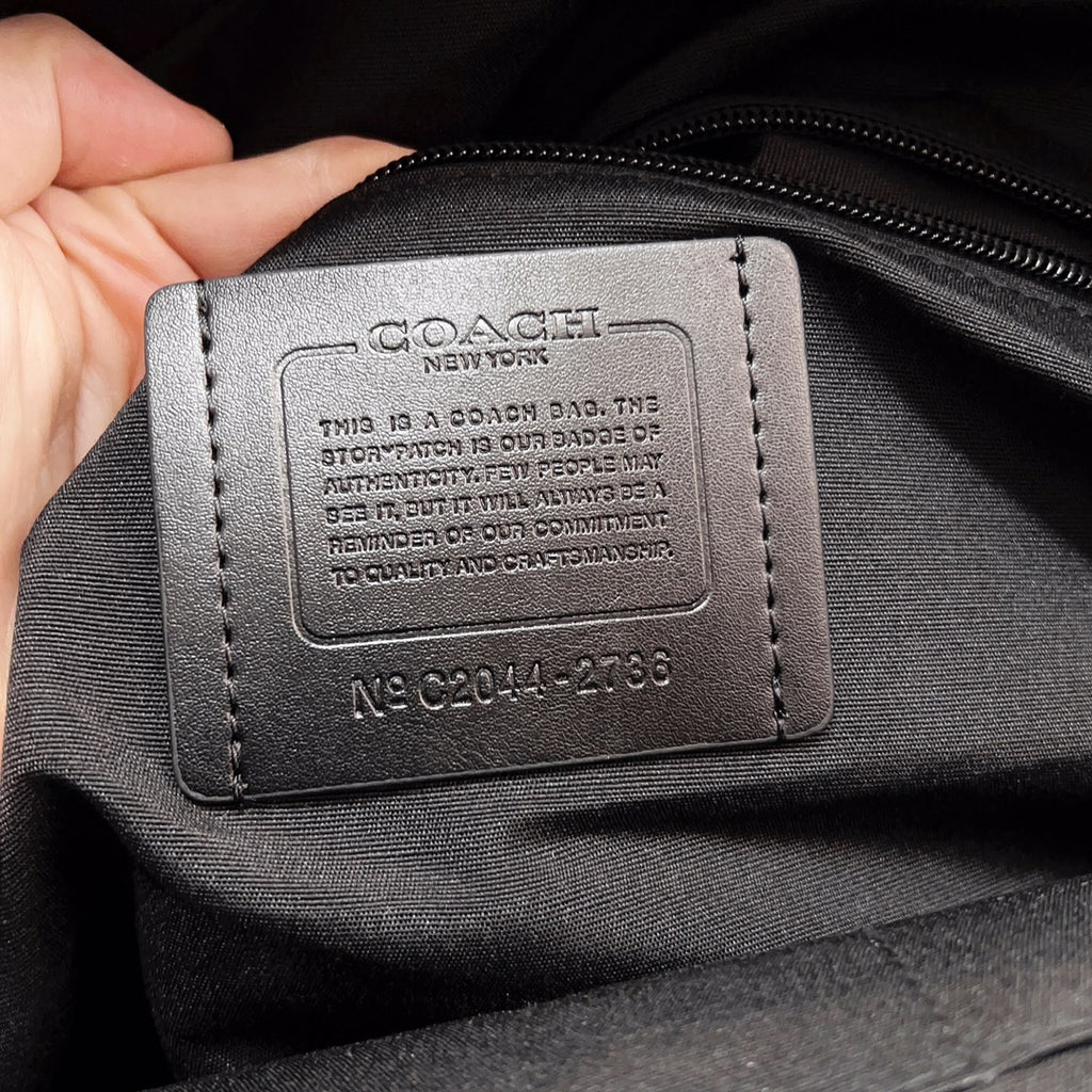 Coah bag label reading COACH New York, size and style details