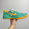 Nike Kobe 8 Protro basketball shoe, teal knit with yellow swoosh and speckled midsole
