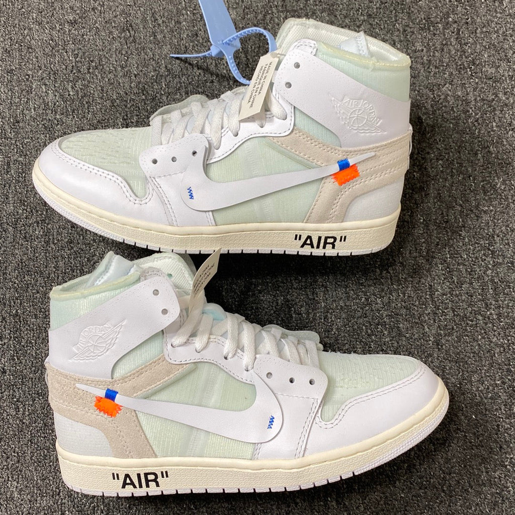 White and pale green high-top sneakers with lace detail and cream midsoles
