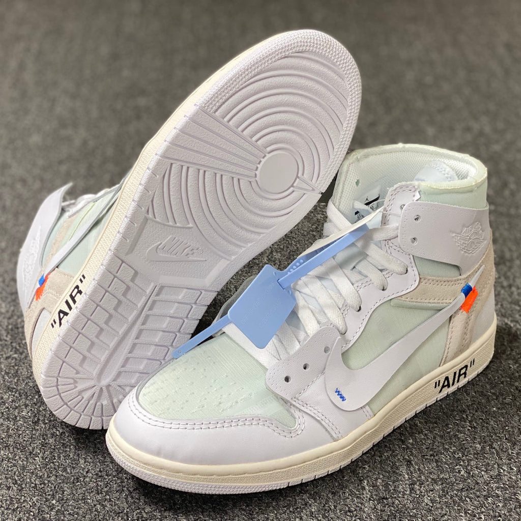 White and pale green high-top sneakers showing tread outsole and Swoosh