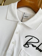 White Burberry polo shirt front button placket with embroidered script logo