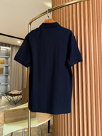 Burberry polo shirt back view, dark navy, short sleeves, collar