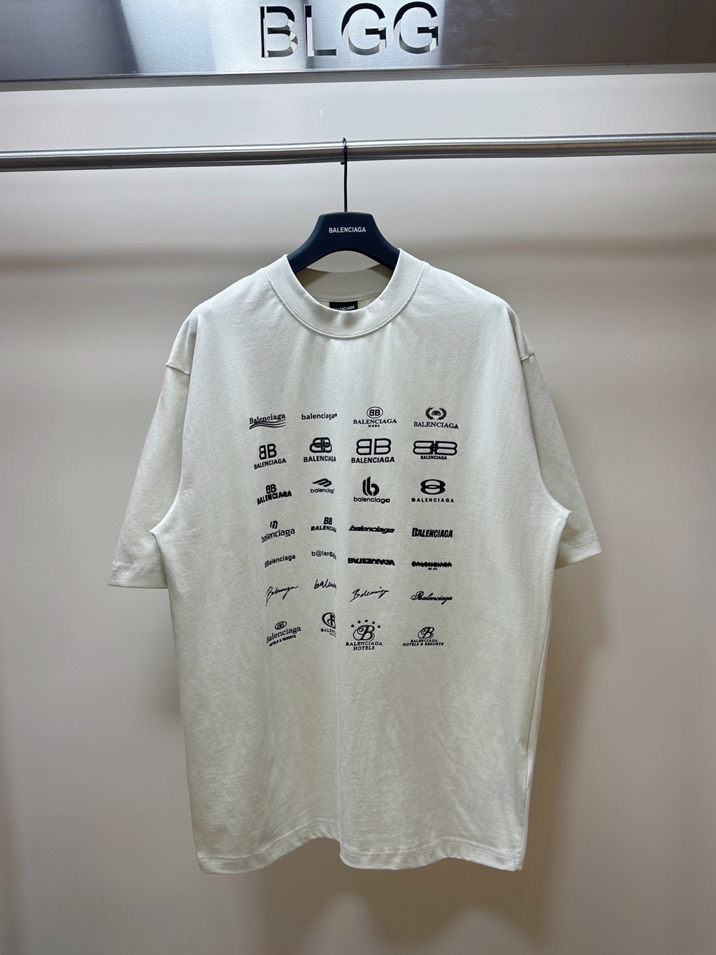 Balenciaga white short-sleeve T-shirt with black logo graphic on chest