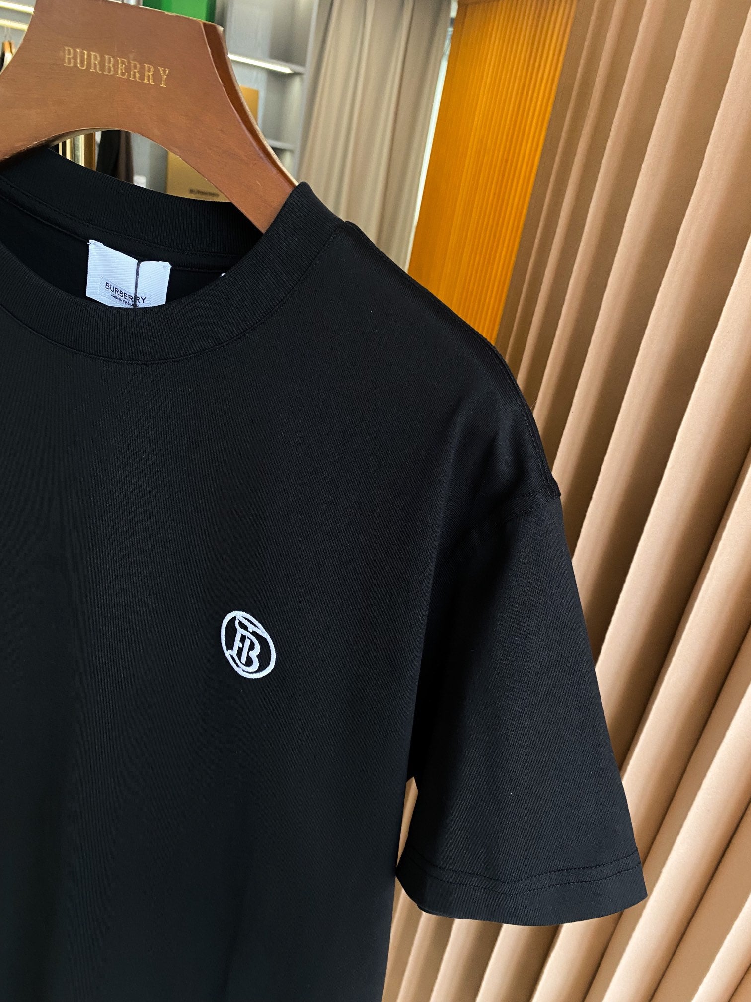 Burberry black T-shirt on hanger, short sleeves with chest logo