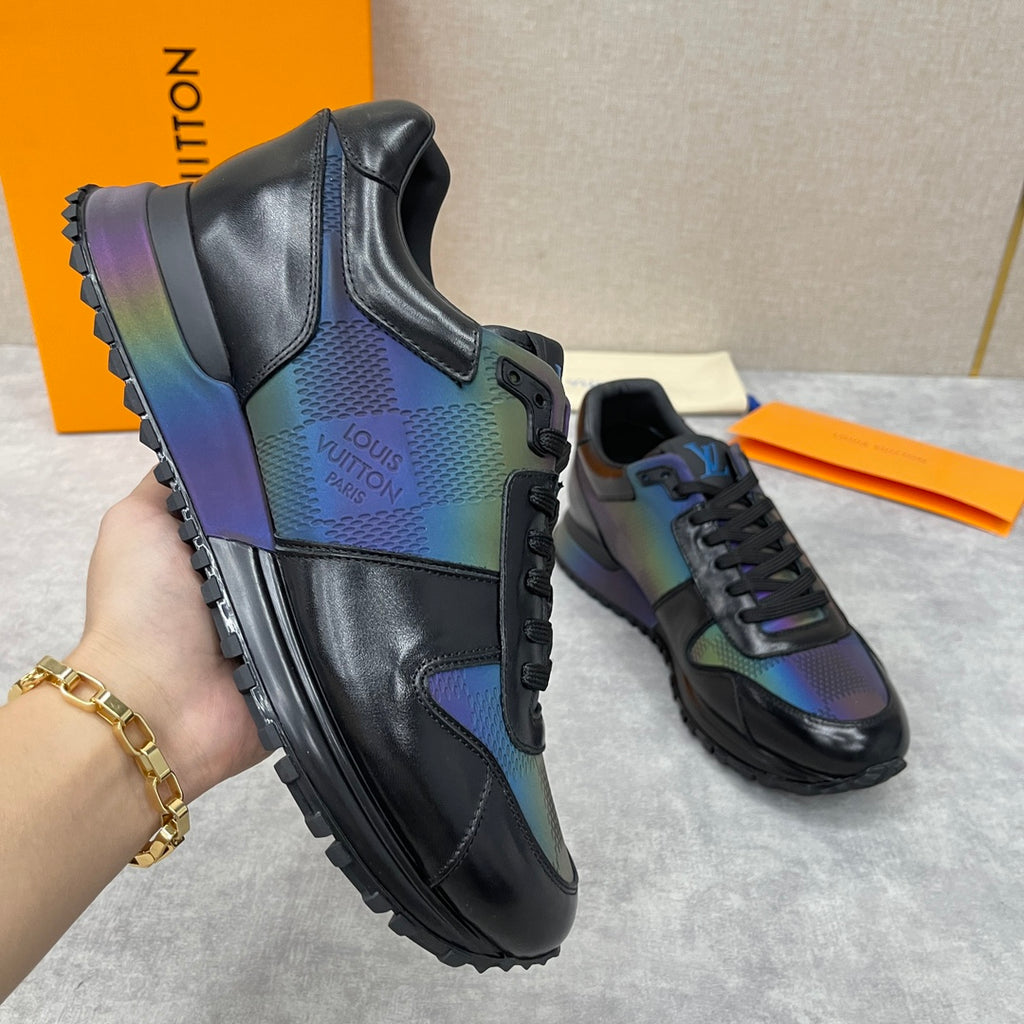 Handheld low-top sneakers with iridescent multicolor panels and lace-up lug sole.