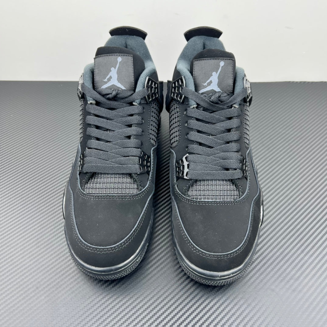 Pair of Air Jordan 4 sneakers front view with lace-up closure and padded collar