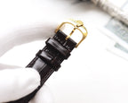 Rolex leather watch strap with gold-tone buckle and clasp