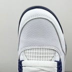 Air Jordan 4 sneaker upper close-up with white textured collar and stitching