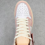 Air Jordan 1 Retro High OG toe cap and laces in pink suede with perforations and cream lining