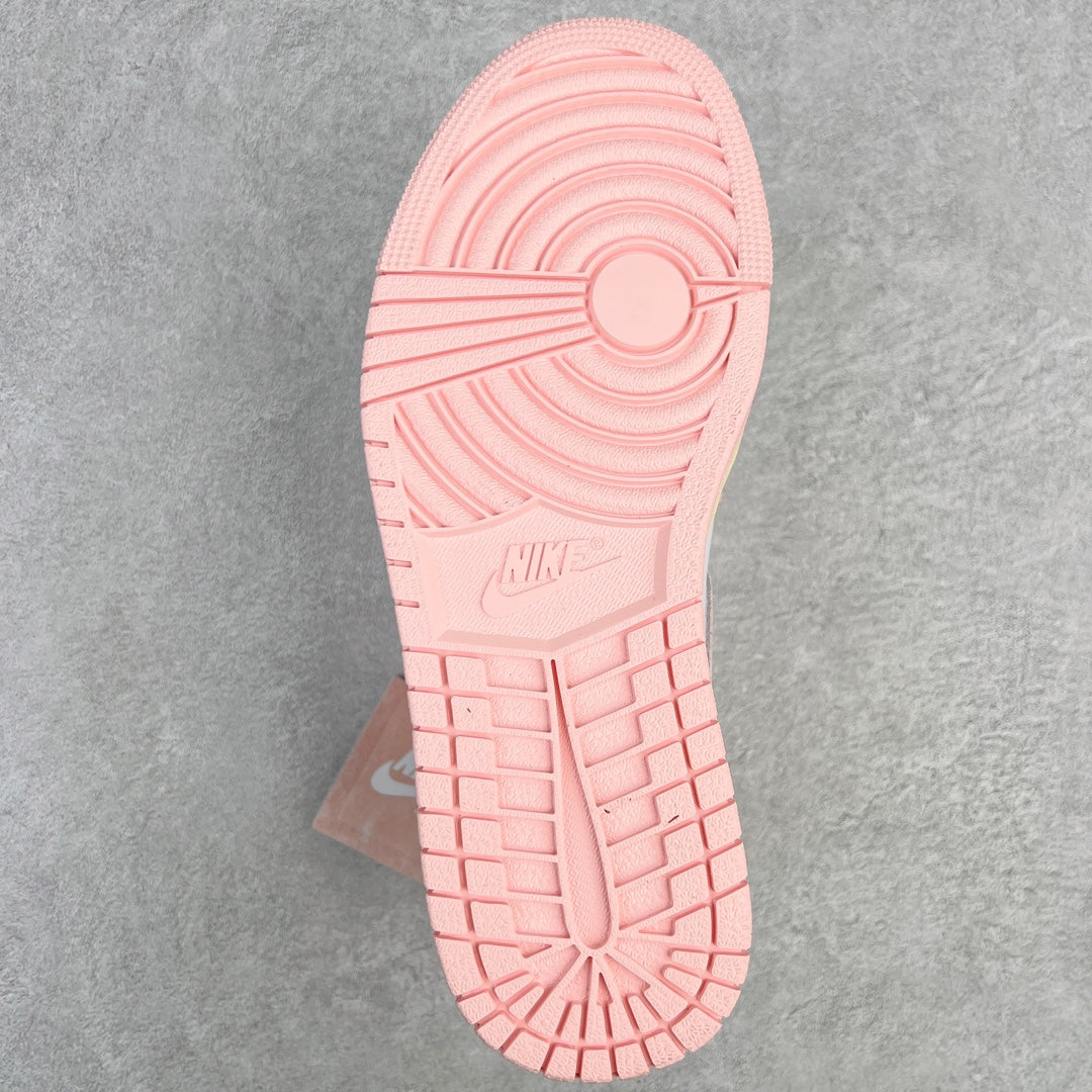 Air Jordan 1 Retro High OG outsole view with pink traction pattern and textured grooves