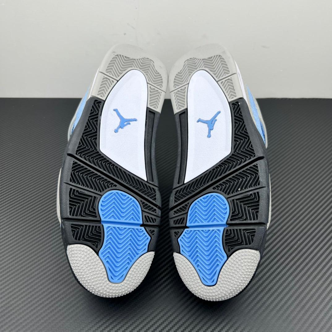 Air Jordan 4 outsoles, black tread with blue herringbone traction panels