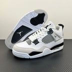 Air Jordan 4 sneaker outsole visible, with white tread pattern and black Jumpman logo