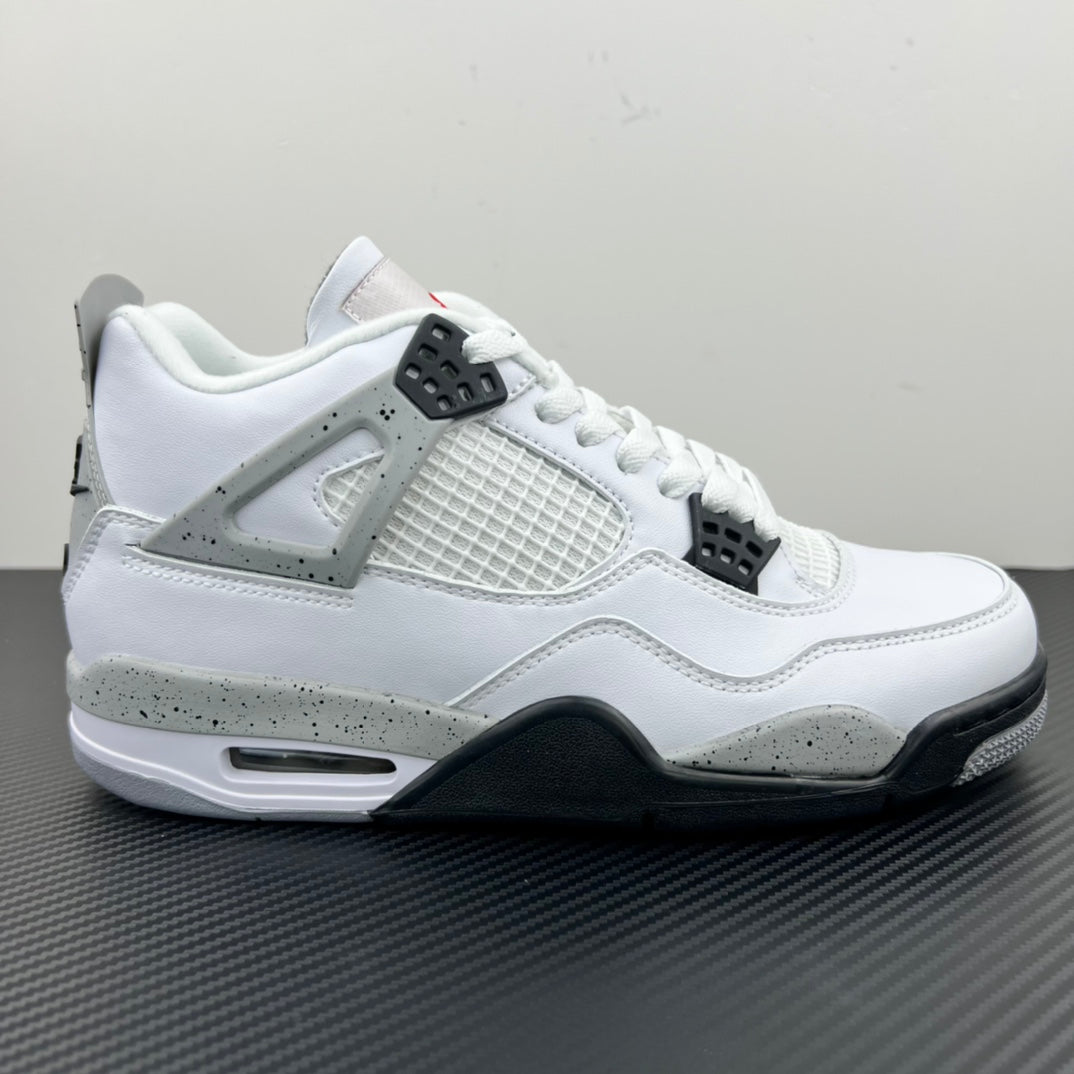 White high-top sneakers with grey overlays, black lace locks, and speckled midsole