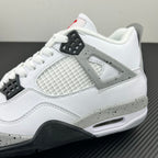 White high-top sneakers with grey side panel, mesh upper, and speckled midsole