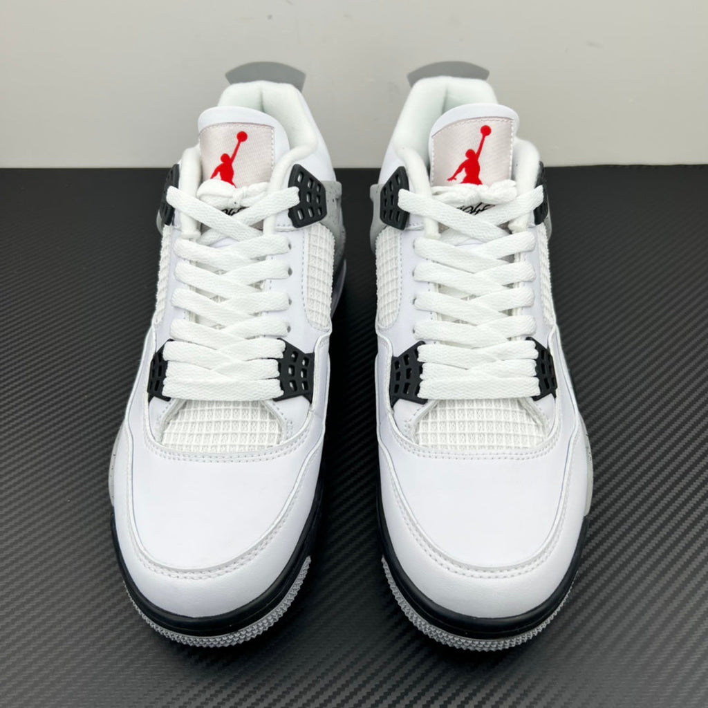 Pair of white high-top sneakers with red heel Jumpman and black collar details