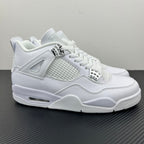 White Air Jordan 4 sneaker with mesh panel, lace-up, and cushioned midsole