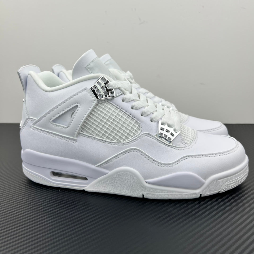 White Air Jordan 4 sneaker with mesh panel, lace-up, and cushioned midsole