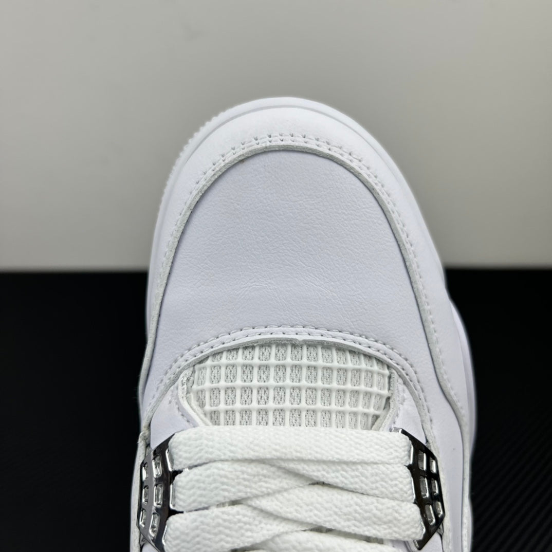 White Air Jordan 4 toe area with lace strap and mesh insert detail