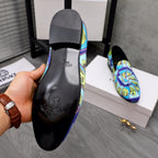 Versace leather sole with embossed logo on black heel underside