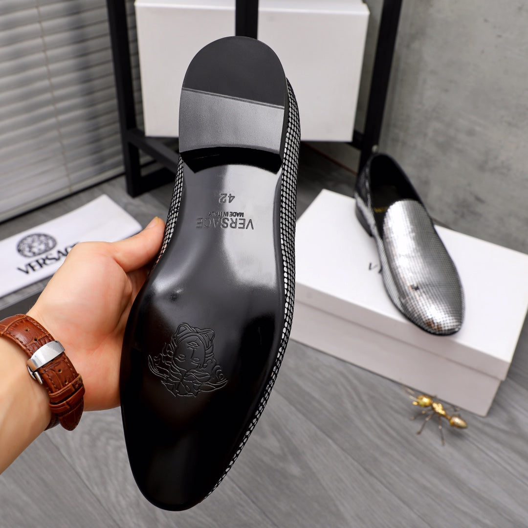Rhinestone loafer sole and heel in black, embossed logo on insole