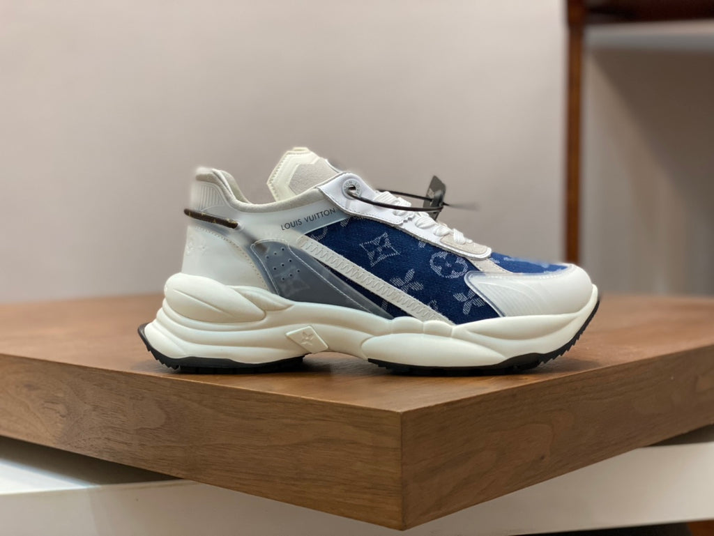 Blue and white monogram unisex sneakers with chunky sole