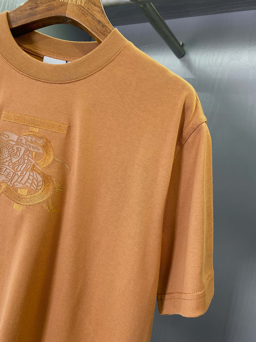 Burberry short-sleeve T-shirt, rust orange, chest logo and sleeve cuff detail
